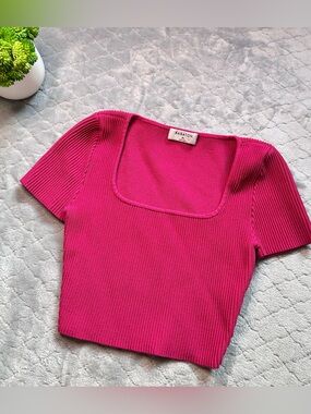 💖 Barbiecore Coastal Chic Babaton Sculpt Knit Square Neck Top XS